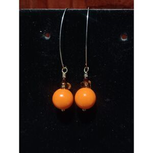 Silver-Toned Orange Bead Earrings